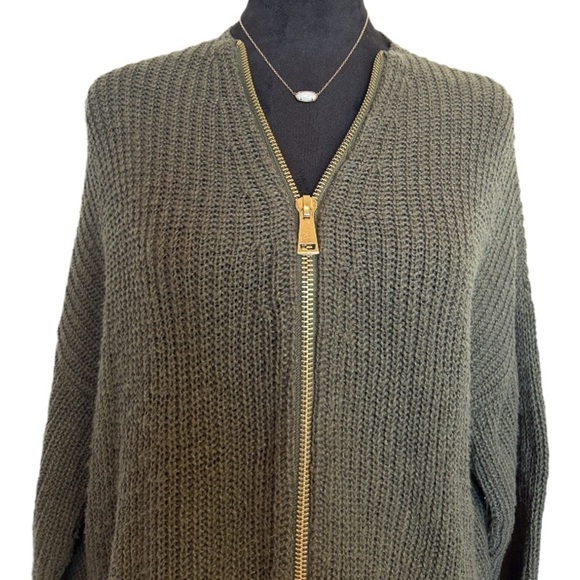 ABS Allen Schwartz Woman’s Large Long-Sleeve Zip-Up Green Knit Pull-Over Sweater - Picture 2 of 9